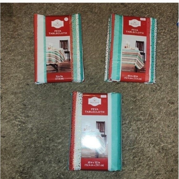 PEVA Tablecloth Holiday Stripes 60in X 102 in - Picture 3 of 3